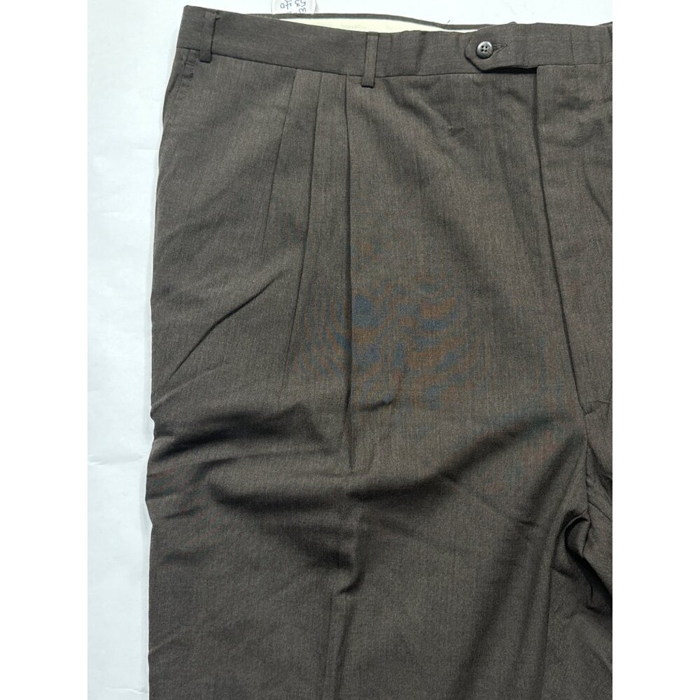 Berle Men’s Size 53x38 Brown Worsted Wool Pleated Dress Pants Raw Hem New